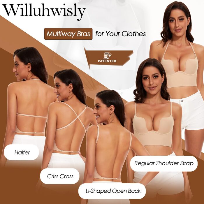 Безшовний бюстгальтер Willuhwisly для жінок, відкритий ззаду, 75C, бежевий