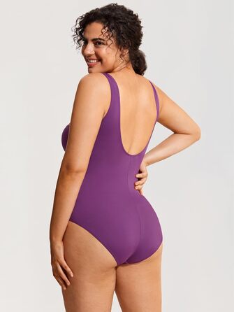 DELIMIRA купальник для жінок великих розмірів з животом, модельний, з V-подібним вирізом, смугастий (40, слива)