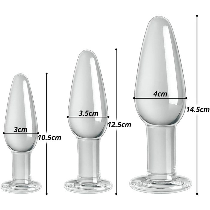 Анальні іграшки для дорослих: набір з 3 шт. (кришталь, конічної форми) для стимуляції G-точки, для жінок, чоловіків, пар