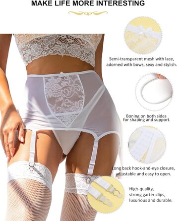 Набір з 2 шт. спідничних ременів з високою талією, розмір plus size, мереживні ремінці для панчіх (білий/розкішний сад)