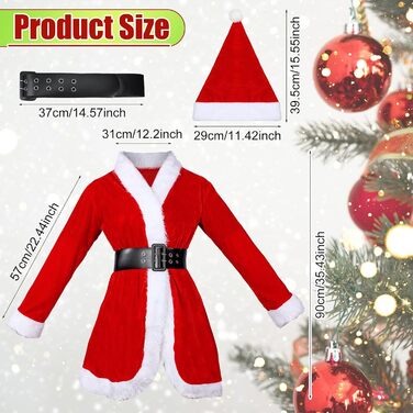 Костюм Діда Мороза Funtery для жінок, 5-ти частинний: сукня з поясом, шапка, смугасті панчохи, рукавички, жовтого та зеленого кольорів