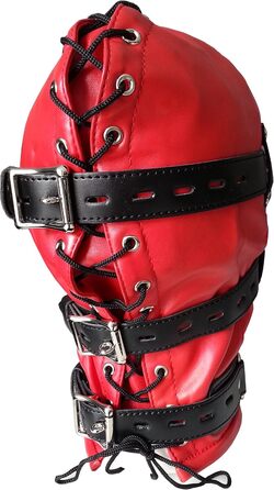 Маска для голови Tula-Toys Bondage з шкіри (BDSM, еротика) червоно-чорна з вуздечкою для рота та пов'язкою на очі