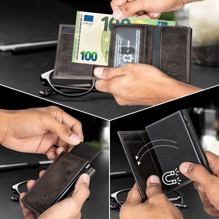 Шкіряний картхолдер Fa.Volmer POP-UP з монетницею та RFID-захистом для чоловіків та жінок, Basalt Grey