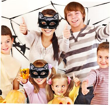 Маска котячого обличчя Holibanna для Хелловіну, 8 шт. - чорна маска, маска для карнавалу, плюшеві маски з мереживом