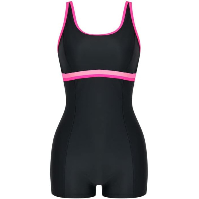 Купальник жіночий спортивний суцільний Racerback/U-Back Damen чорний/рожевий, моделюючий тіло, розмір 42