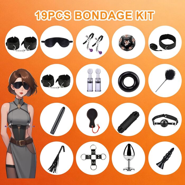 Набір для БДСМ з шкіри: фетіш, сексуальне рабство, для дорослих, 19 предметів (чорний)