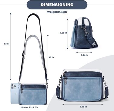 Жіноча сумка-кросбоді MUIIKOLA середнього розміру з м'якої шкіри з широким ременем, триколірна синя