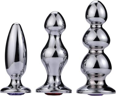 Металевий анальний плагін Tplkxurib 3 розміри: анальний стимулятор, дildo з нержавіючої сталі з діамантовою основою, масажер простати, анальний дилататор для чоловіків та жінок, сріблястий, L