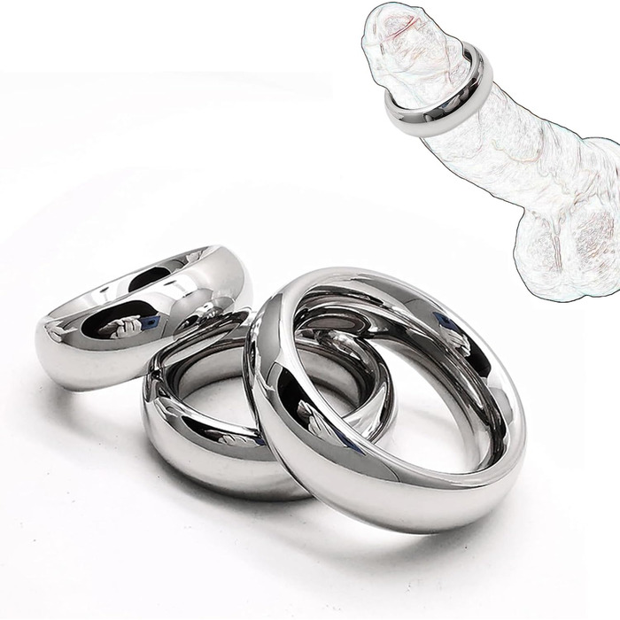 Сталевий кільце для пеніса з фіксатором яєчок, сталевий кільце для пеніса, кільця для пеніса, бондінг, кільце приборкання, інтимна біжутерія, секс-іграшки для чоловіків, затримка еякуляції, 3 розміри (40+45+50 мм)