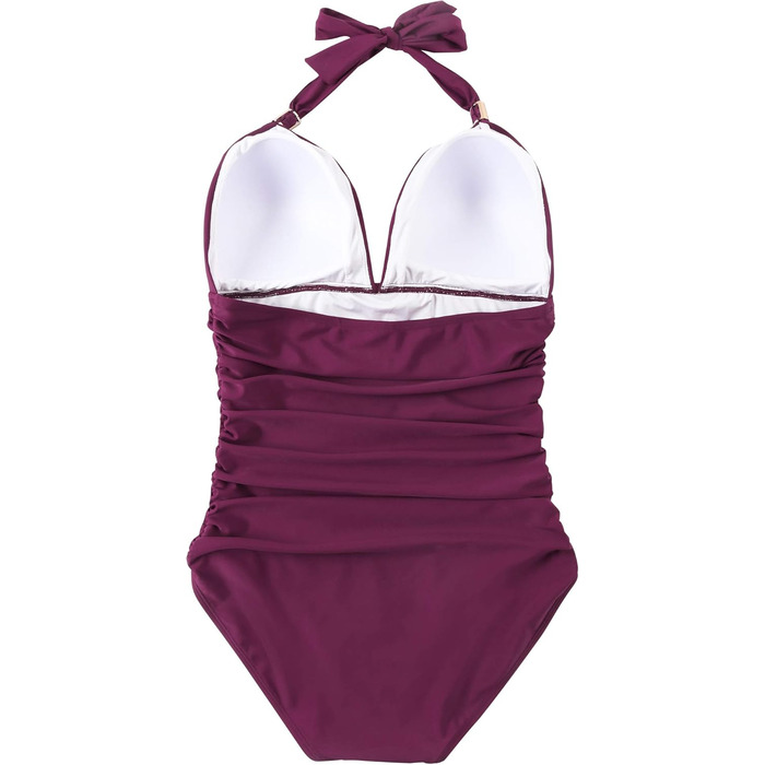 Купальник жіночий RXRXCOCO з драпіруванням, корегуючим животик, V-подібний виріз, Push Up, з підтримкою грудей, відкритий на спині, Leopard, Чорний (XL, Бордовий)