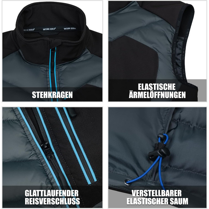 Чоловічий жилет Softshell WORK IDEA: водовідштовхуючий, вітрозахисний, дихаючий спортивний жилет для бігу, їзди на велосипеді, гольфу та роботи (Сірий, XXL)
