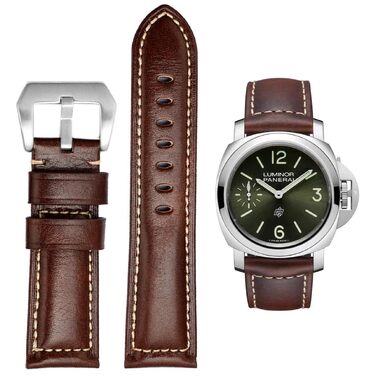 Шкіряний ремінець для годинника Panerai Luminor 44 мм, Vintage Military, 26мм/22мм, коричневий зі сріблястою пряжкою