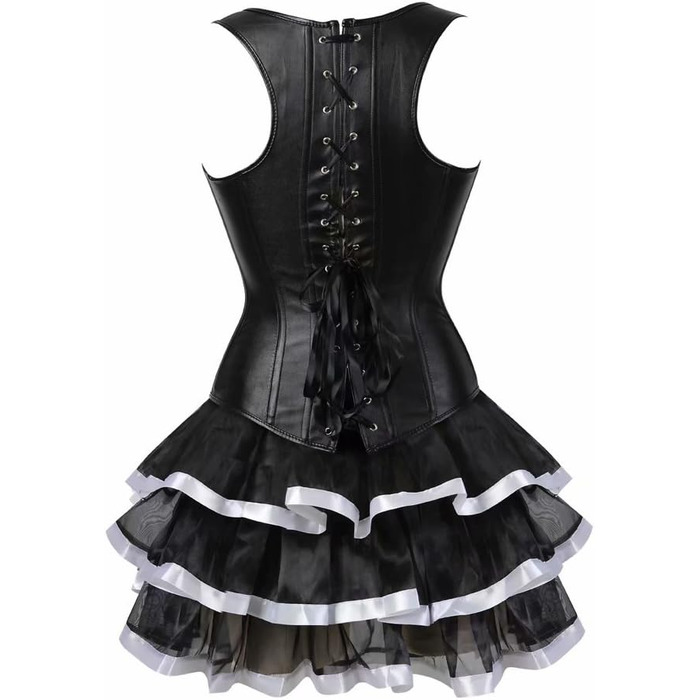 Сукня-корсет у стилі стимпанк з корсажем, мереживом та спідницею-тьюльпаном, чорно-біла (XXS)