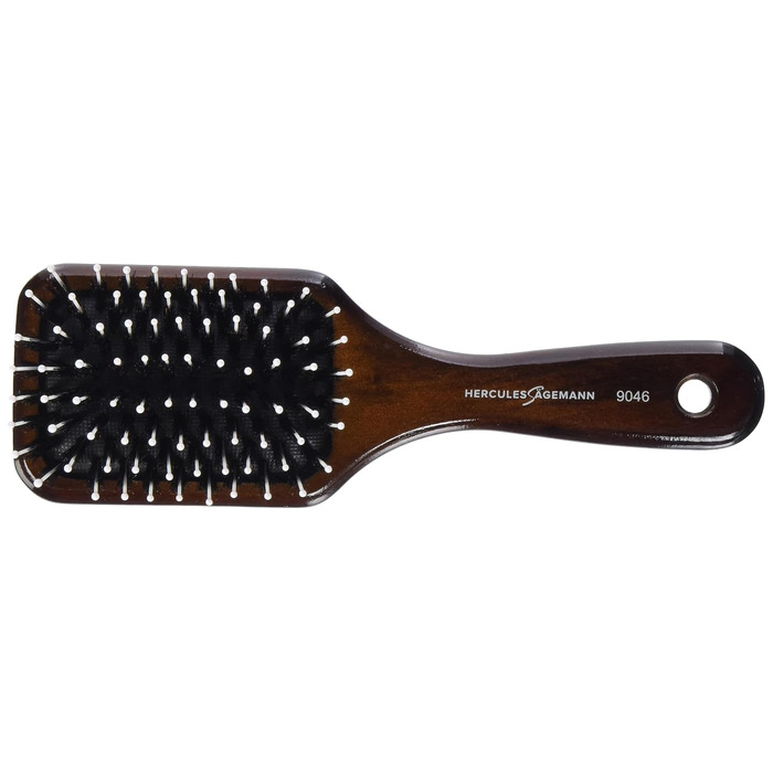 Масажна щітка для волосся HERCULES SÄGEMANN Paddle Brush, дерев'яна, з натуральною щетиною кабана та нейлоновими штифтами, коричнева
