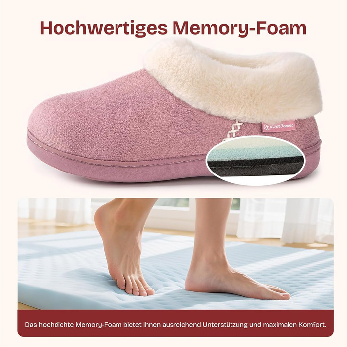 Жіночі зимові капці EverFoams з ефектом пам'яті (Memory Foam), теплі плюшеві та протиковзкі, колір Rose, розмір 40/41 EU