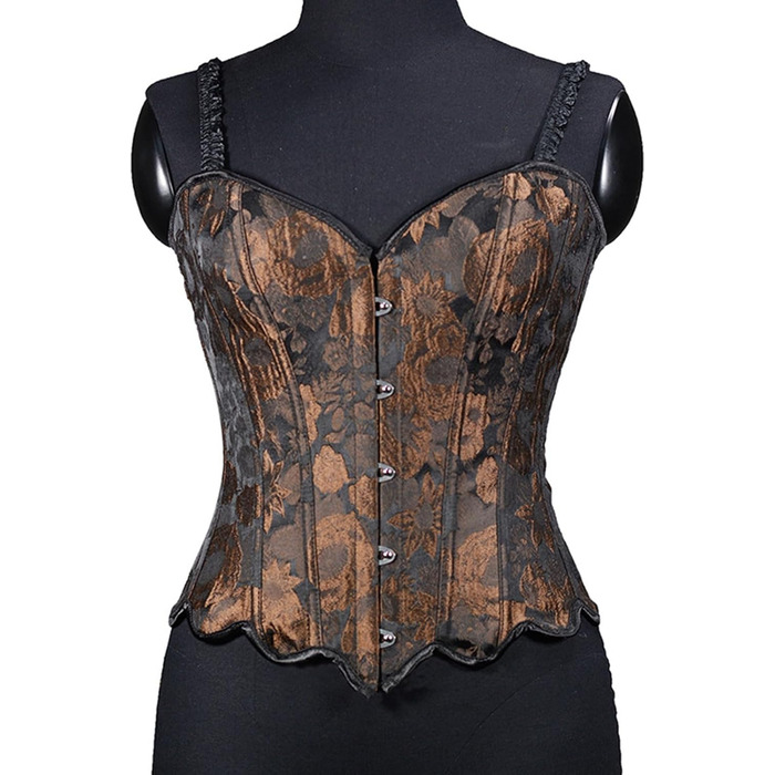 Жіноче корсетне бюстєль Overbust з бретелями, готичний стиль, корсет-топ, сексуальний корсет, карнавальний костюм, топ для корекції фігури (колір: коричневий, розмір: XS)