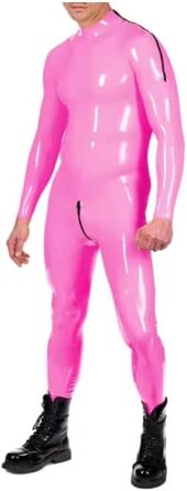 Латексний catsuit для чоловіків Gaylop: чорний фетиш-боді з блискавками на плечах, ручної роботи