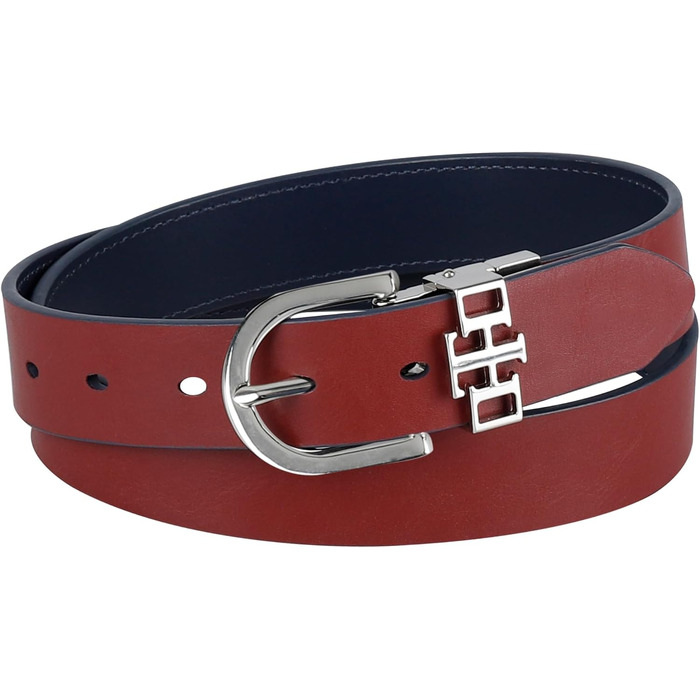 Двосторонній шкіряний ремінь Tommy Hilfiger для чоловіків Casual (розмір M, темно-синій/червоний) з сріблястою пряжкою