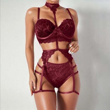Сексуальна комплексна білизна WILLBEST для жінок з вираженими формами: мереживний халат та боді (білий, червоний, 20240305cmhqq4295rot, L)