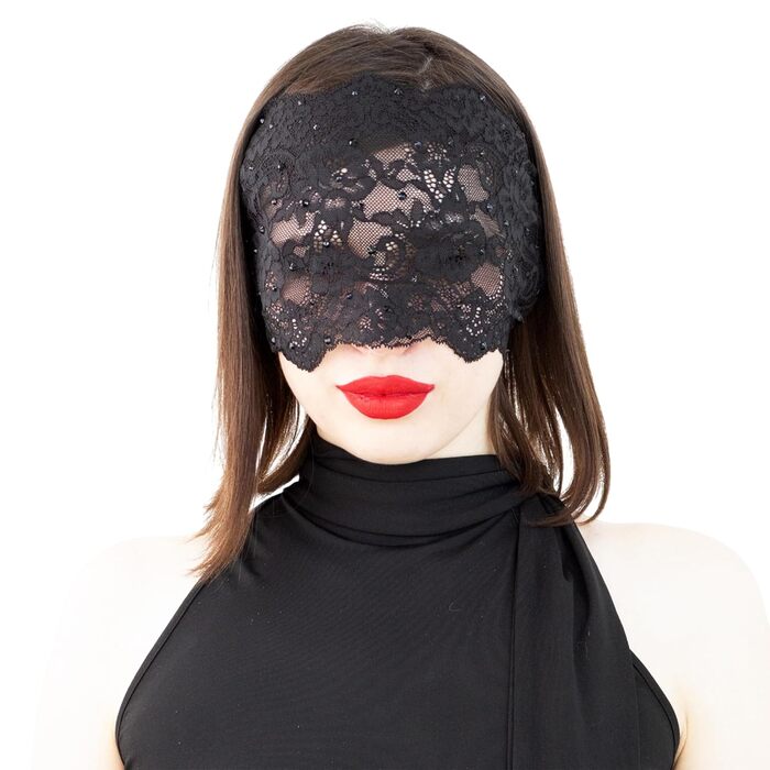 Елегантна червона мереживна маска для жінок з камінням – венеціанська маска з квітковим візерунком для маскараду, карнавалу, косплею, готичної вечірки та особливих подій (чорний колір (чорні стрази))