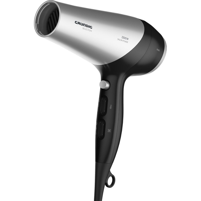 Фен для волосся Grundig HD 6080 L 2200 Вт з іонізацією та керамічним покриттям, 3 температурних режими, чорний/сріблястий