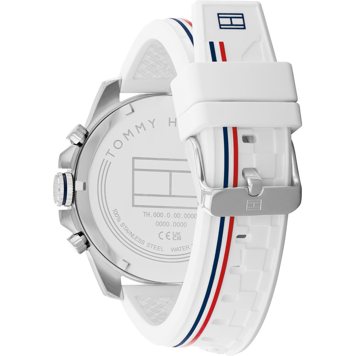 Чоловічий багатофункціональний кварцовий годинник Tommy Hilfiger білого кольору з силіконовим ремінцем, водонепроникність 5ATM