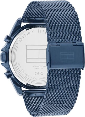 Чоловічий кварцовий годинник Tommy Hilfiger з багатофункціональним циферблатом, сталевим браслетом та шкіряним ремінцем (Blue, Mesh)