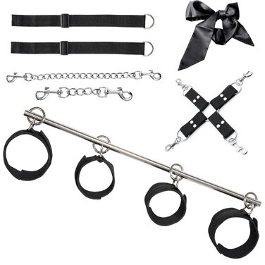 Набір для БДСМ з 26 предметів: наручники, анальні пробки, кільця для пеніса, чікер, кліпси для сосків, маска для очей, плеть, пристрій для розведення ніг та інше. Ідеальний набір для бондейжу та сексуальних ігор