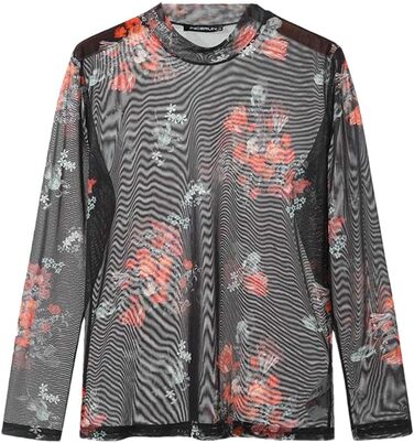 Чоловіча футболка Deepsko з принтом, з довгим рукавом, сітчаста, прозора, для вечірок, повсякденна сорочка