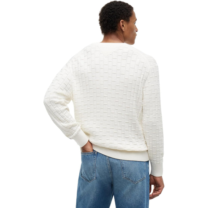 Чоловічий в'язаний светр Tommy Hilfiger Mock Cable Crew Neck (розмір XL, колір Yellow Ivory Petal) — модель MW0MW43261