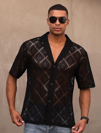 Чоловіча прозора сітчаста сорочка для музичного фестивалю, Rave, клубного одягу, чорна, розмір M