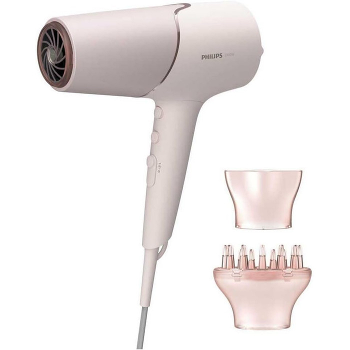 Фен для волосся Philips 5000 Series BHD530/00 з технологією ThermoShield, об'ємним дифузором та насадками-концентраторами 9 та 11 мм, колір перламутровий