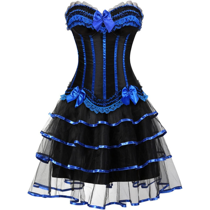 Жіноче корсетне бюстгальтер з мережива, повномірний, з кісточками, вінтажний корсет, корсаж, костюм на Хелловін, блакитний (M)
