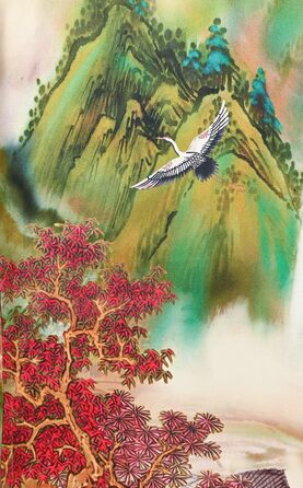 Шовковий халат-кімоно Ledamon для жінок, довгий, 100% шовк, класичний квітковий халат-піжама (універсальний розмір, пейзаж осінь)