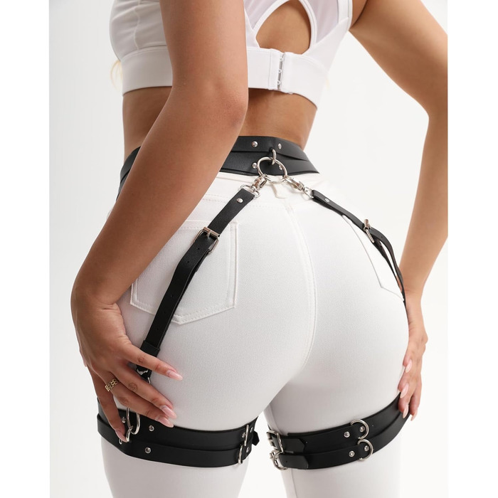 Жіночий готичний набір для ніг з еластичної шкіри, регульований, для нижньої білизни, косплей, карнавал, панк, вечірки, чорний