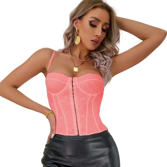 Жіночий корсет-топ Haibang з мереживом у стилі панк, бюстгальтер Push Up, рожевий (XS)