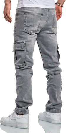 Чоловічі джинси-карго Amaci&Sons Regular Slim Denim з ефектом Destroyed, світло-сірі (40W / 30L)
