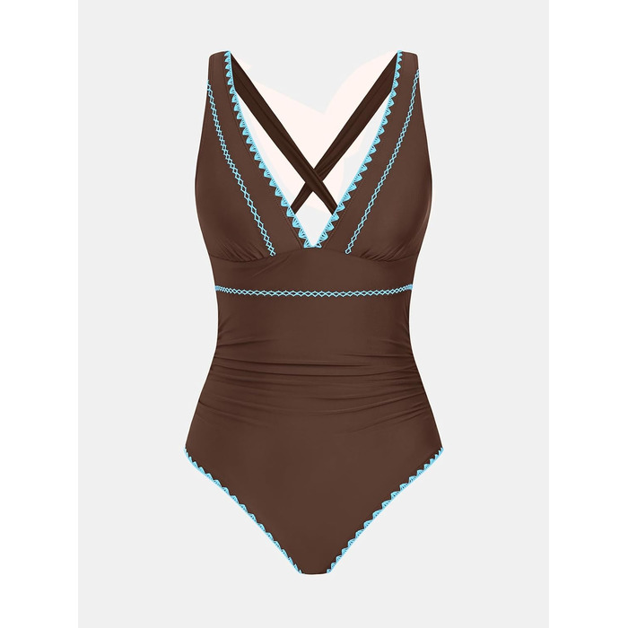 CUPSHE купальник цілісний з V-подібним вирізом, з драпіруванням, регульовані бретелі, перехресні зав'язки, коричневий petrol (XS)