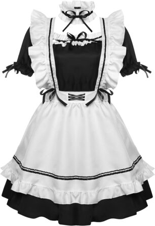 Костюм французької служниці YONABTF: сукня, фартух, хвіст, вушка, шкарпетки, комплект, 3XL, чорно-білий