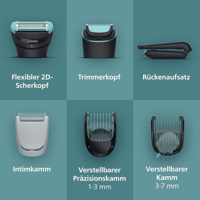 Тример для чоловіків Philips Bodygroom Series 7000 BG7480/15 для тіла та інтимних зон, водонепроникний, з гнучким 2D-лезом та насадкою для спини