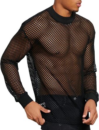 Чоловіча сітка AIEOE: прозора сорочка з довгим рукавом, чорна, розмір M