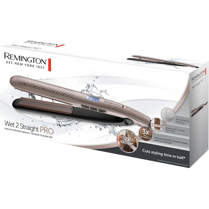Випрямляч для волосся Remington Wet2Straight Pro S7970 для вологого та сухого волосся, з датчиком вологості та LCD-дисплеєм, 140-230°C