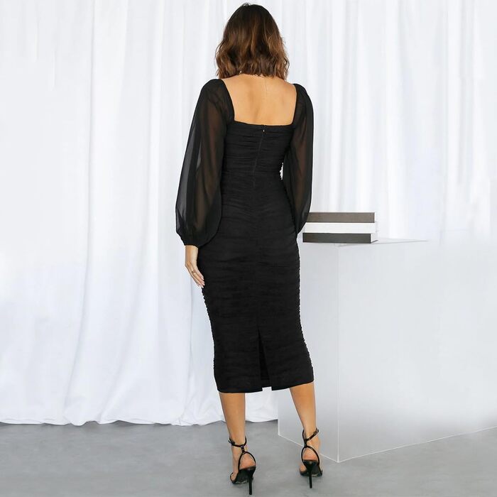 Сукня-боді Odizli з мереживом, довгим рукавом та облягаючим силуетом, міді, чорна - для вечірок та свят