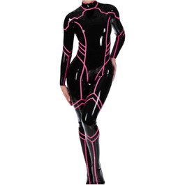 Латексний жіночий костюм-боді Гейлоп з капюшоном та сіткою на очі, з блискавкою на спині, чорний, з носками