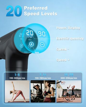 Перкусійний масажер Massage Gun з LED-дисплеєм, електричний масажний пістолет для м'язів (20 швидкостей, 9 насадок), сірий
