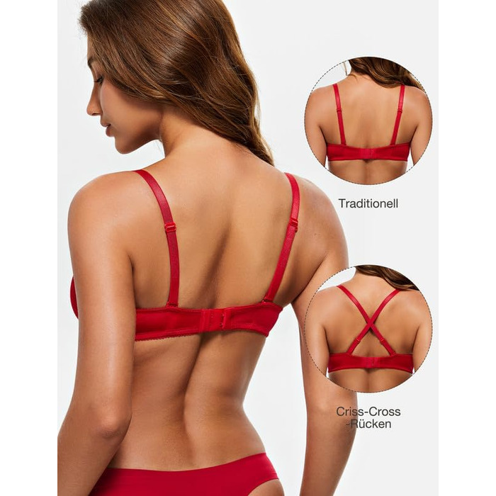 Бюстгальтер Wingslove з кісточками, мереживний балконет, прозорий, для жінок, Dirndl, напівчашка, сітка (Lava-red, 85D)