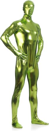 Боді для чоловіків LEEMQCYA, глянцевий, металік, Wetlook, з довгим рукавом, костюм для танців з покриттям маски, лаковий шкіряний комбінезон (S/145-155cm, Зелений 1)