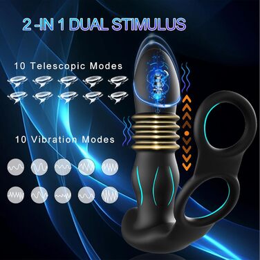 Вібратор для чоловіків PQKuss з кільцем на пеніс, 10 режимів, масажер простати, анальний масажер, для стимуляції, для пар, секс-іграшка