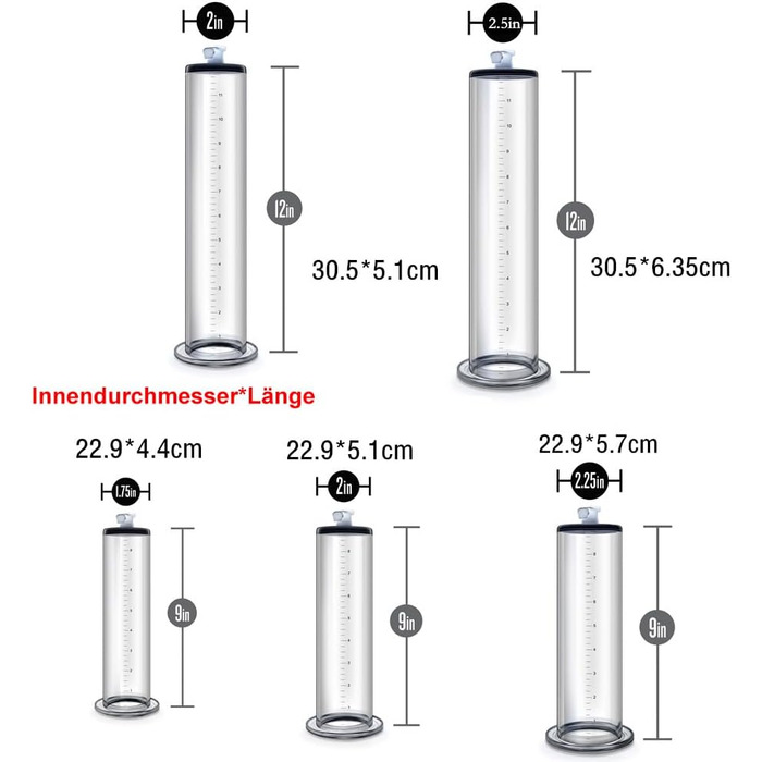 Аксесуар NAIXBTY для помпи для статевих органів: прозора трубка з шкалою для збільшення статевого члена, покращення ерекції та лікування імпотенції. Підходить для чоловічих секс-іграшок. Розміри: 22.9*5.1 см