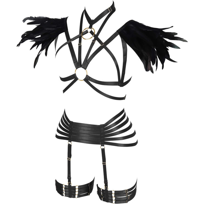 Набір пір'я для жінок PETMHS: корсет, бюстгальтер, клітка, готичний стиль, карнавал, фестувал, костюм (чорний, довгий)